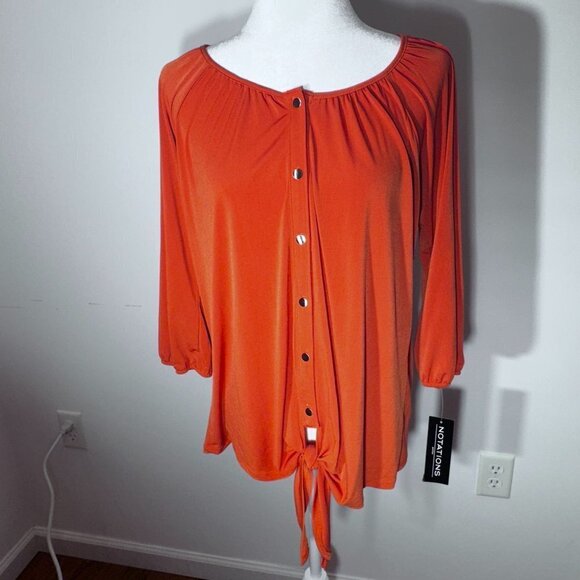 NWT - Notations Women's Orange Snapped Blouse - PXL - Picture 1 of 10